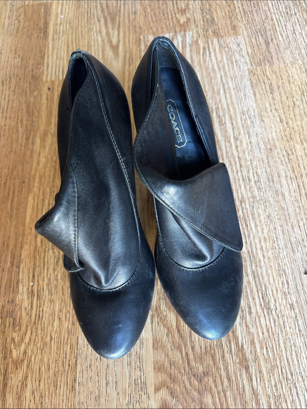 COACH Black Leather Fold-Detail Women's Heels